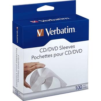 Verbatim CD/DVD Paper Sleeves with Clear Window, 100/Box