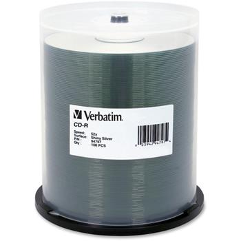 Verbatim CD-R 700MB 52X DataLifePlus Shiny Silver Silk Screen Printable, 100/Spindle