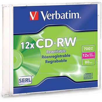 Verbatim CD-RW Disc, 700MB/80min, 4x-12x, w/Slim Jewel Case, Silver