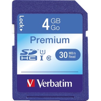 Verbatim Premium SDHC Memory Card, Class 6, 4GB, , UHS-1 U1 Class 10