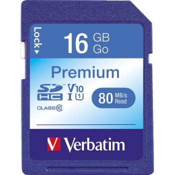 Verbatim Premium SDHC Memory Card, Class 10, 16GB, UHS-1 V10 U1 Class 10