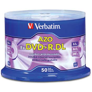 Verbatim DVD+R DL 8.5GB 8X with Branded Surface, 50/PK