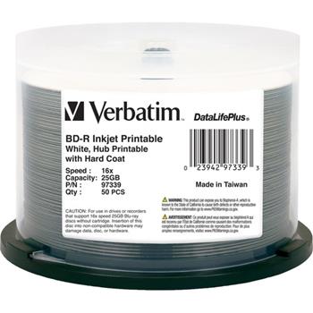 Verbatim BD-R 25GB 16X DataLifePlus White Inkjet Printable, Hub Printable, 50/Spindle