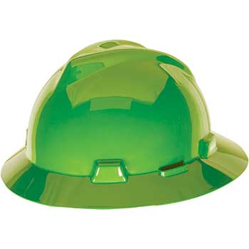 MSA Full Brim Hat, Bright Lime Green, 4-pt Fas-Trac III Suspension