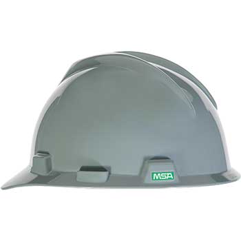 MSA Slotted Hard Hat, Cap Style, Gray, with 4-pt Staz-On Suspension