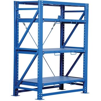 Vestil HeavytoDuty RolltoOut Shelving, 4 Shelves, 1500 lb. Capacity Per Shelf, 57&quot; x 32&quot; x 80&quot;