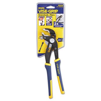 IRWIN Groovelock V-Jaw Pliers, 10&quot; Tool Length, 2 1/4&quot; Jaw Capacity, Gray/Blue/Yellow