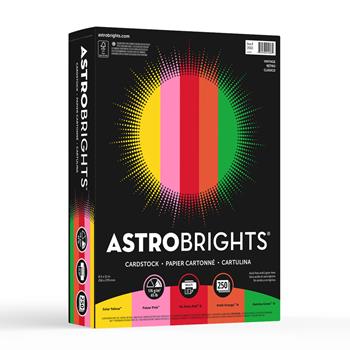 Astrobrights Colored Cardstock, 8.5&quot; x 11&quot;, 65 lb, Vintage 5-Color Assortment, 250 Sheets/PK