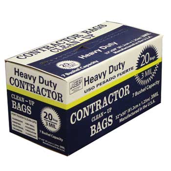 Berry Plastics Heavy-Duty Contractor Bags, 56 Gallon, 32&quot; x 50&quot;, 3.0 Mil., Black, 20/CT