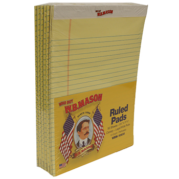 W.B. Mason Co. Perforated Edge Writing Pad, Legal Ruled, 8.5&quot; x 11&quot;, Canary Yellow Paper, 50 Sheets/Pad, 12 Pads