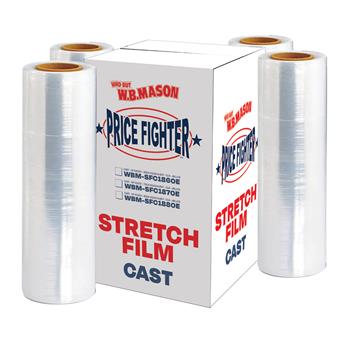 Pricefighter Economy Cast Stretch Film, 18&quot; x 2,000&#39;, 60GA Equivalent, Clear, 4 Rolls/Case