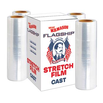 Flagship Cast Stretch Film, 18&quot; x 2,000&#39;, 60GA, Clear, 4 Rolls/Case