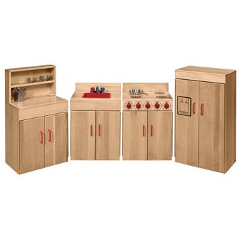 Wood Designs Maple Appliance Set With Sink, Range, Refrigerator And Deluxe Hutch, 4/ST