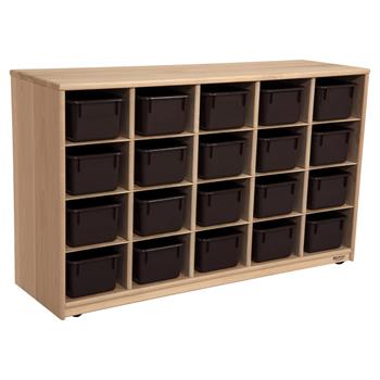 Wood Designs Maple Mobile Storage Unit, 20 Compartments, With Brown Trays, 29-5/8&quot;H x 48&quot;W x 14-1/2&quot;D, EA