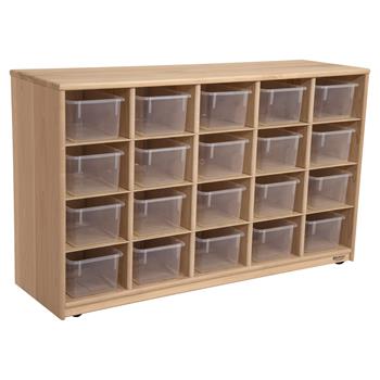 Wood Designs Maple Mobile Storage Unit, 20 Compartments, With Translucent Trays, 29-5/8&quot;H x 48&quot;W x 14-1/2&quot;D, EA