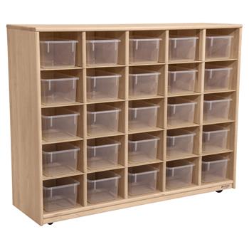 Wood Designs Maple Storage Unit, 25 Compartments, With Translucent Trays, 38-1/16&quot;H x 48&quot;W x 14-1/2&quot;D, EA