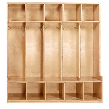 Wood Designs Maple Seat Locker, 5 Sections, Storage above And below, 48-9/16&quot;H x 48&quot;W x 14-1/2&quot;D, EA