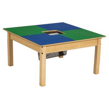 Wood Designs Time-2-Play Square Lego Compatible Activity Table, 16-1/2”H x 30-1/2”W x 30-1/2”D, Blue And Green, EA