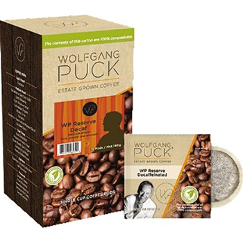 Wolfgang Puck Coffee Pods, Decaffeinated Reserve, 18/Box