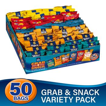 Wise Grab &amp; Snack Variety Pack, 0.5-0.875 oz, 50/Box