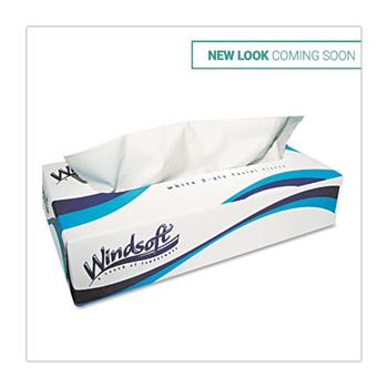 Windsoft&#174; Facial Tissue, 2 Ply, White, Flat Pop-Up Box, 100 Sheets/Box, 30 Boxes/Carton
