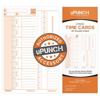 uPunch Time Cards, 2-Sided, White/Orange, 50/EA