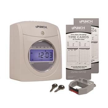 uPunch Calculating Time Clock Bundle, 100 Cards, 1 Ribbon, Light Gray, 101/EA