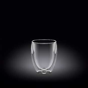 Wilmax Thermo Glass, 3 3/8 oz., 2&quot; dia. x 3&quot; H, Double Walled, Tempered, Borosilicate Glass, Clear, 6/PK