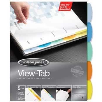 Wilson Jones View-Tab Paper Index Dividers, 5-Tab, Square, Letter, Assorted, 5/Set, 12/CT