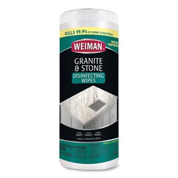 WEIMAN Granite and Stone Disinfectant Wipes, Spring Garden Scent, 7 x 8, 30/Canister, 6 Canisters/CT
