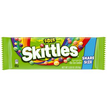 Skittles Sour Candy, Share Size, 3.3 oz , 6/Box
