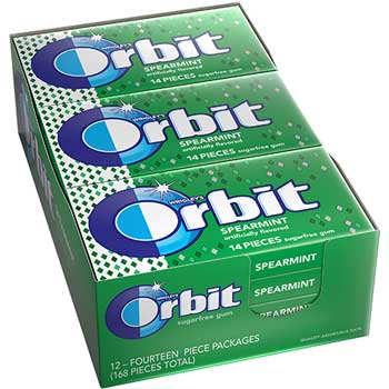 Orbit Spearmint Sugarfree Gum, 14/PK, 12 PK/BX
