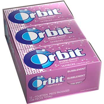 Orbit Bubblemint Sugarfree Gum, 14/PK, 12/BX