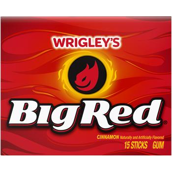 Wrigley&#39;s Big Red Cinnamon Chewing Gum, Single Pack, 15 Pieces/Pack, 12/Box