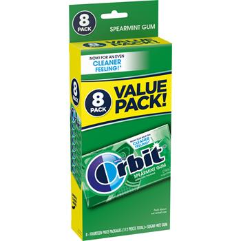 Orbit Spearmint Sugar Free Chewing Gum Bulk, 8/Pack, 6 Packs/Case