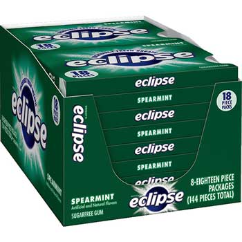 Eclipse Sugarfree Gum, Spearmint, 0.08 oz. Pack, 144/CS