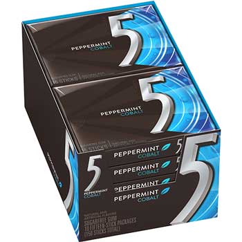 5 Gum Peppermint Cobalt Sugarfree Gum, 10 Packs/Box