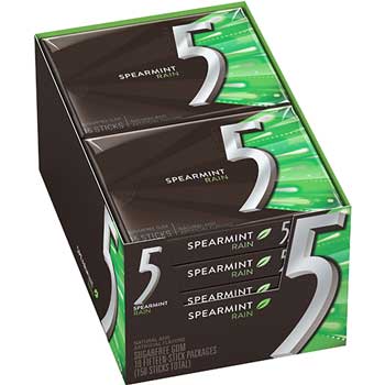 5 Gum Spearmint Rain Sugarfree Gum, 10 Packs/Box