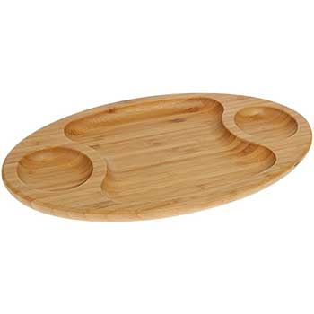 Wilmax Platter, 3-Section, 14&quot; x 8&quot;, Oval, Natural Bamboo, 6/PK