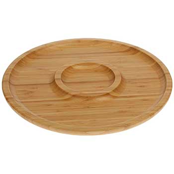 Wilmax Platter, 2-Section, 14&quot; dia., Round, Natural Bamboo, 3/PK
