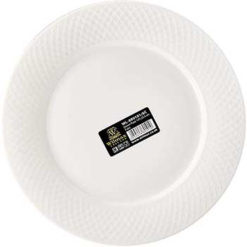 Wilmax Julia Dinner Plate Set, 10&quot; dia., Round, Embossed, Rolled rim, Fully Vitrified, Fine Porcelain, White, 6/ST
