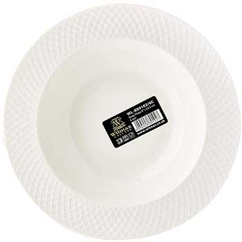 Wilmax Julia Plate Set, 9&quot; dia., Round, Deep, Embossed, Rolled Rim, Fully Vitrified, Fine Porcelain, White, 6/ST