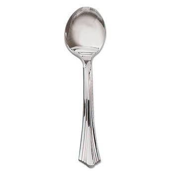 WNA Reflections Design Soup Spoons, Heavy Weight, Plastic, 5-3/4&quot; L, Silver, 600 Soup Spoons/Carton