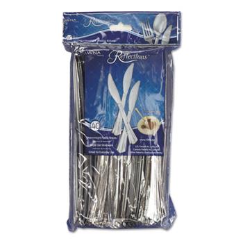 WNA Reflections Heavyweight Plastic Utensils, Knife, Silver, 7 1/2&quot;, 40/Pack