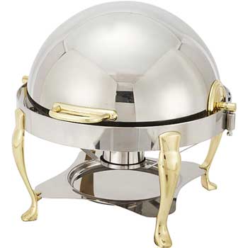 Winco Vintage 6qt Round Chafer, S/S, Gold Accent, Extra Heavyweight