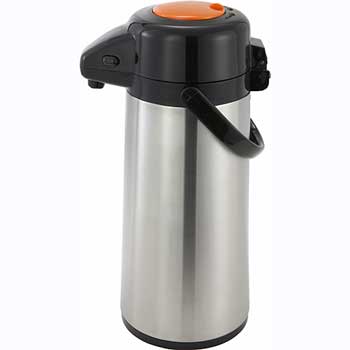 Winco 3L Glass Lined Airpot with Push Button Top, Stainless Steel Body, Decaf