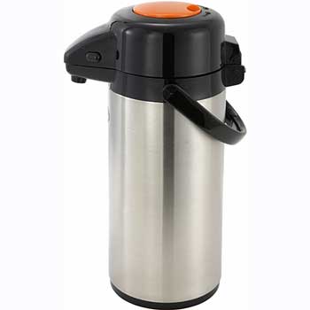 Winco 3L Stainless Steel Lined Airpot with Push Button Top, Stainless Steel Body, Decaf