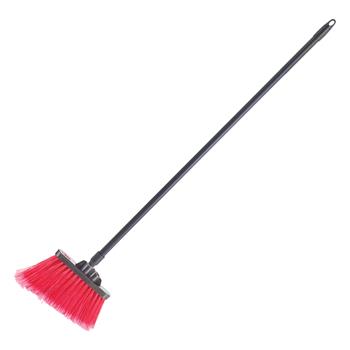 Winco Angled Medium Duty Broom, 48&quot;L Handle, Fiberglass, Flagged, Red/Gray
