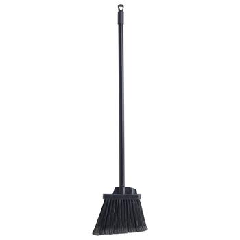 Winco Medium Duty Lobby Broom, 30&quot;L Handle, Flagged, Black