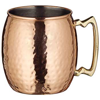 Winco 20 oz. Moscow Mule Mug, Hammered, Copper-Plated, Brass Handle